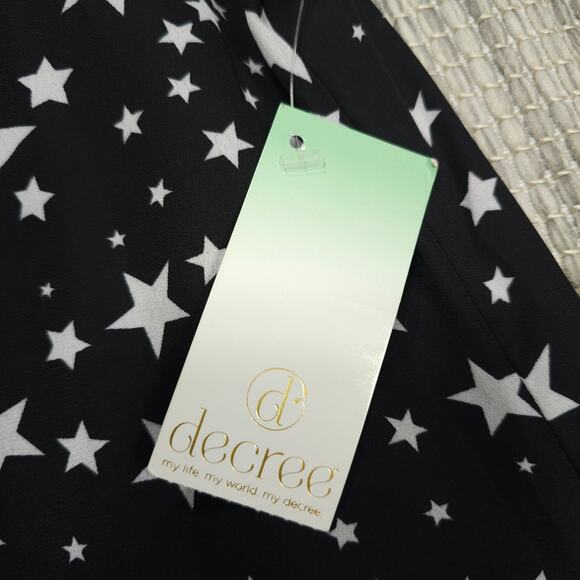 Decree Womens Size L Oh My Stars Black White Shirt Dress Roll Tab Sleeve NEW - Picture 4 of 12